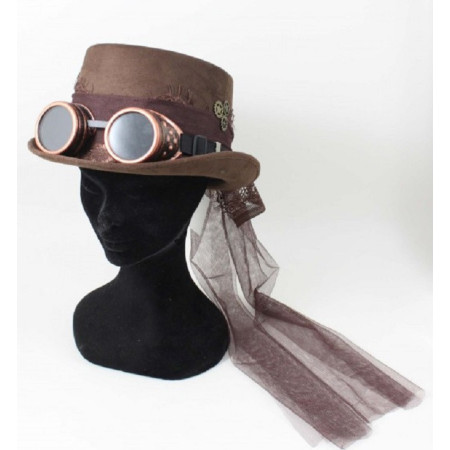 Capello Steampunk marrone con velo by P & G